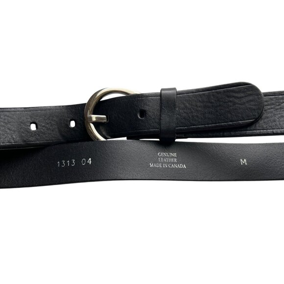 Genuine Leather Black Belt With Silver Buckle Medium Made In Canada Durable - Picture 2 of 4